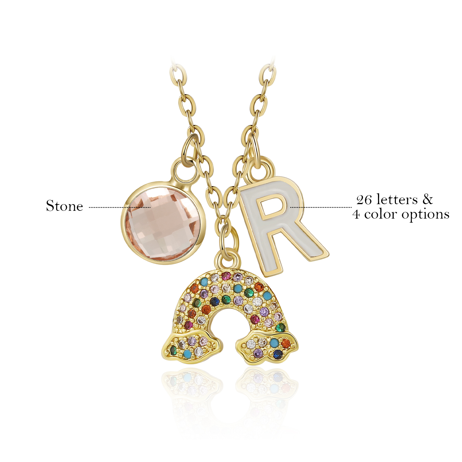 Back To School Personalised Rainbow Necklace Custom Birthstone and Initial Necklace-Jessemade AU