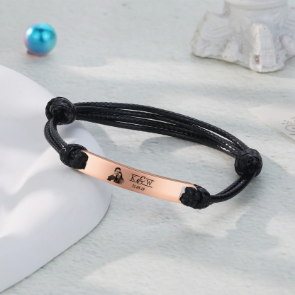 Personalised Couple Photo Bracelet Custom 2 Letters & Date Bracelet Adjustable String-Jessemade AU