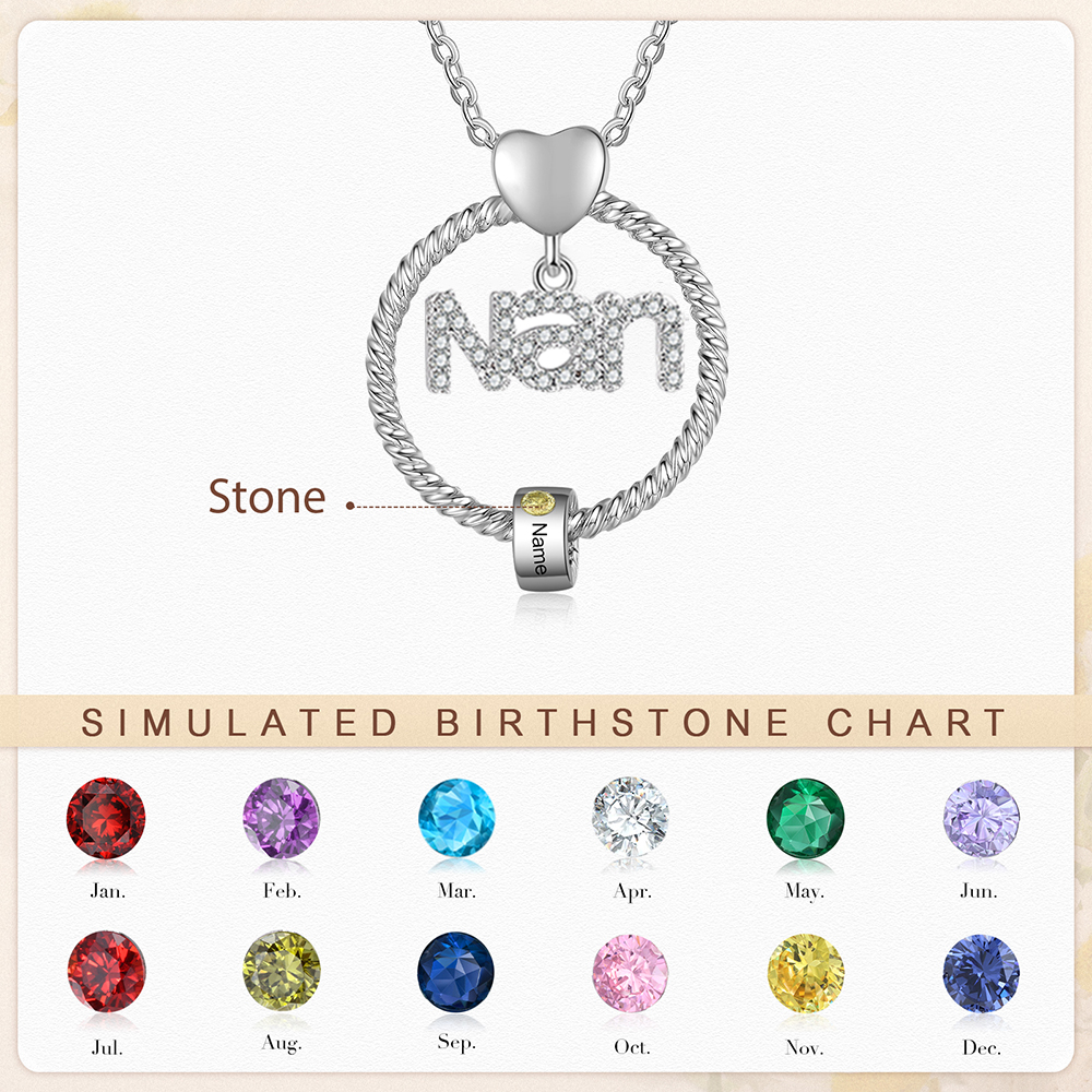 1 Name - Personalised Nan Necklace Custom Names & Birthstones Circle Pendant Necklace Gift for Grandma Nanna-Jessemade AU