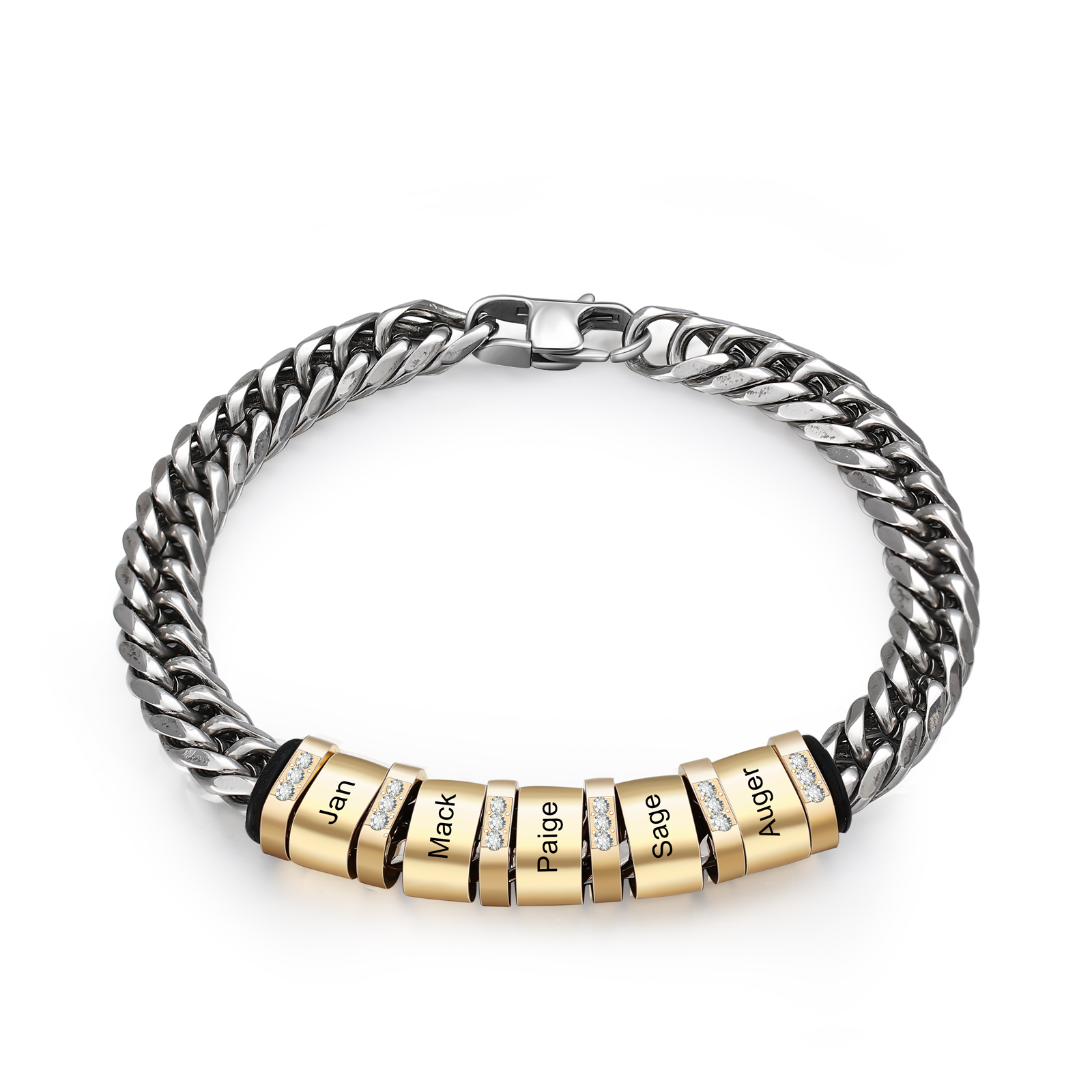 Personalised Cuban Chain Bracelet Customised Name Bracelet with 5 Beads-Jessemade AU