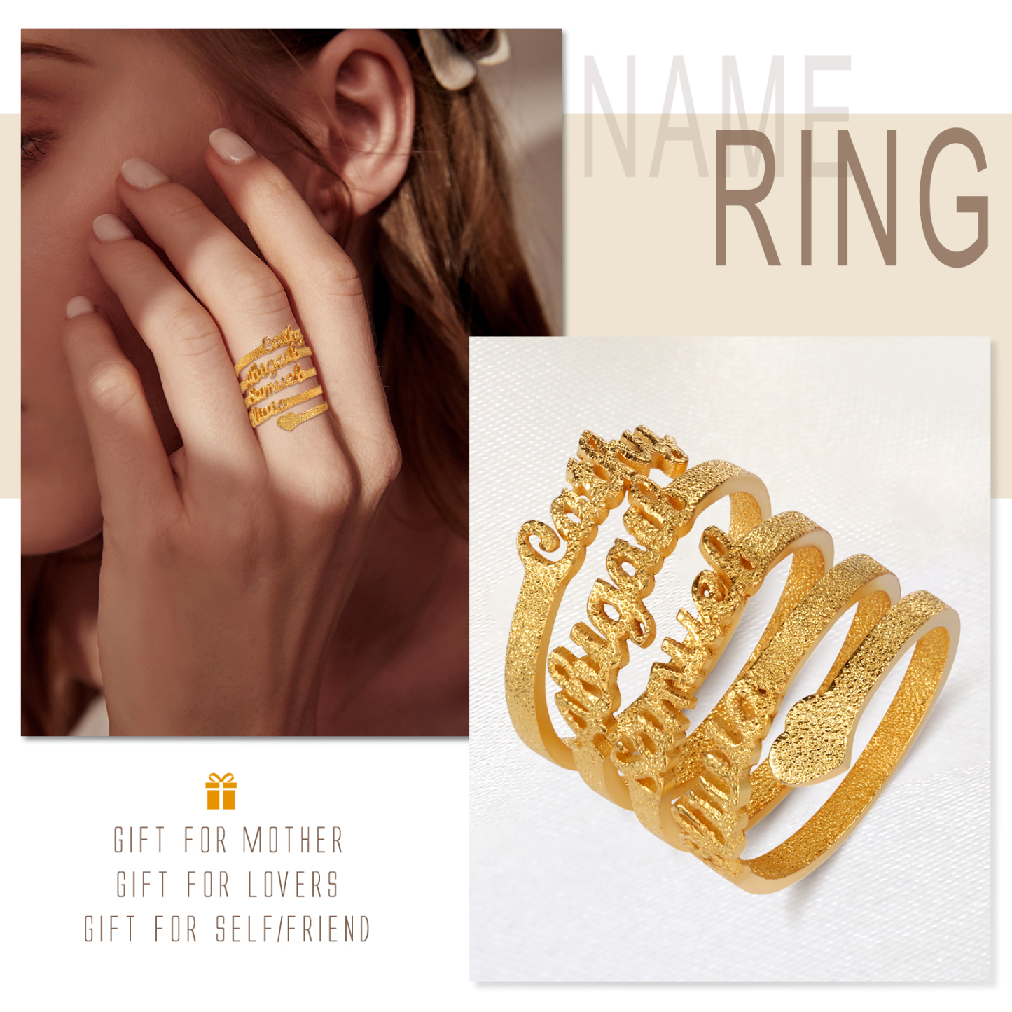 Personalised Family Name Ring Custom 4 Names Gifts For Women-Jessemade AU