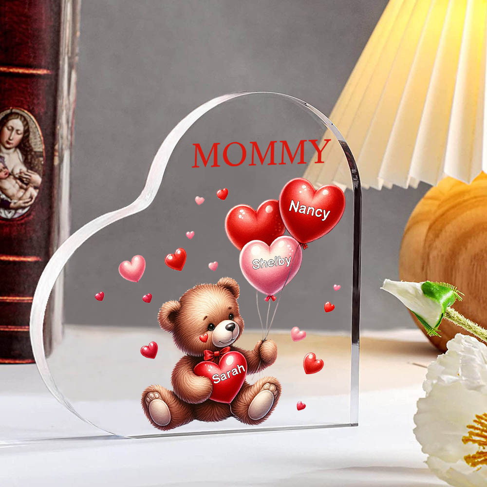 3 Names - Personalised Acrylic Heart Keepsake Custom Text Teddy Bear Balloon Ornaments Gifts for Grandma/Mother-Jessemade AU