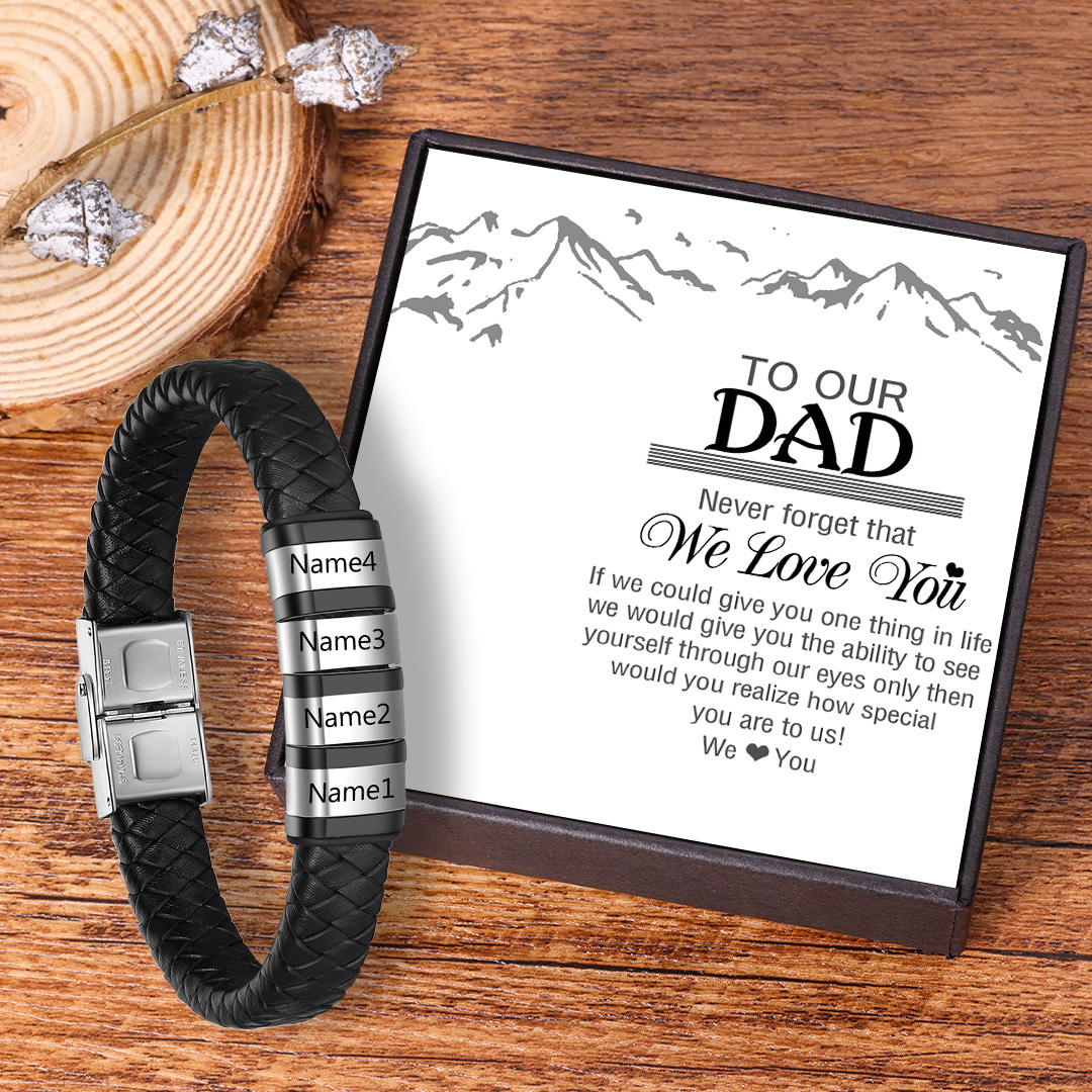 Men Leather Bracelet with 4 Beads Custom Bracelet For Dad-Jessemade AU