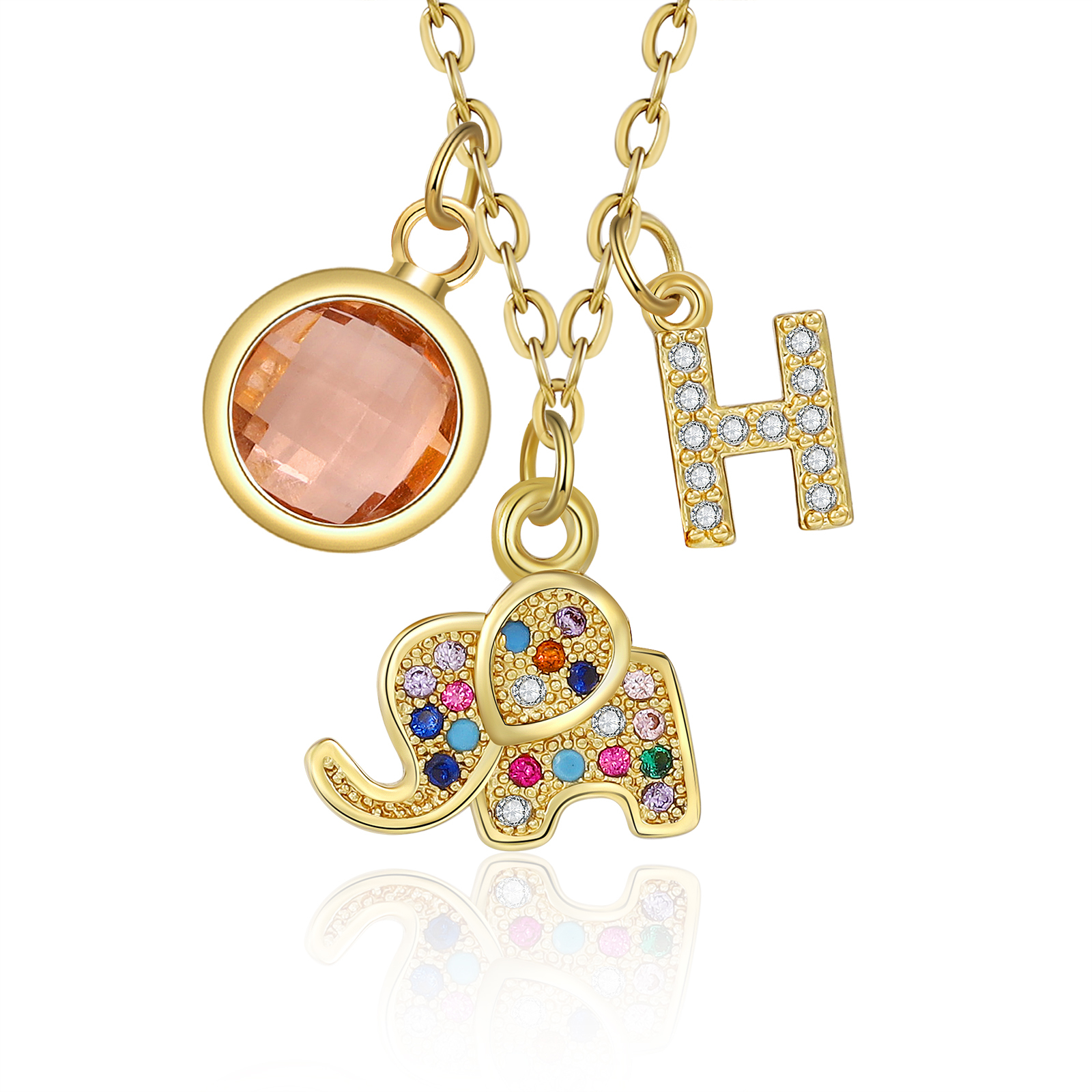 To My Daughter Personalised Elephant Necklace Custom Birthstone and Initial Kid's Necklace-Jessemade AU