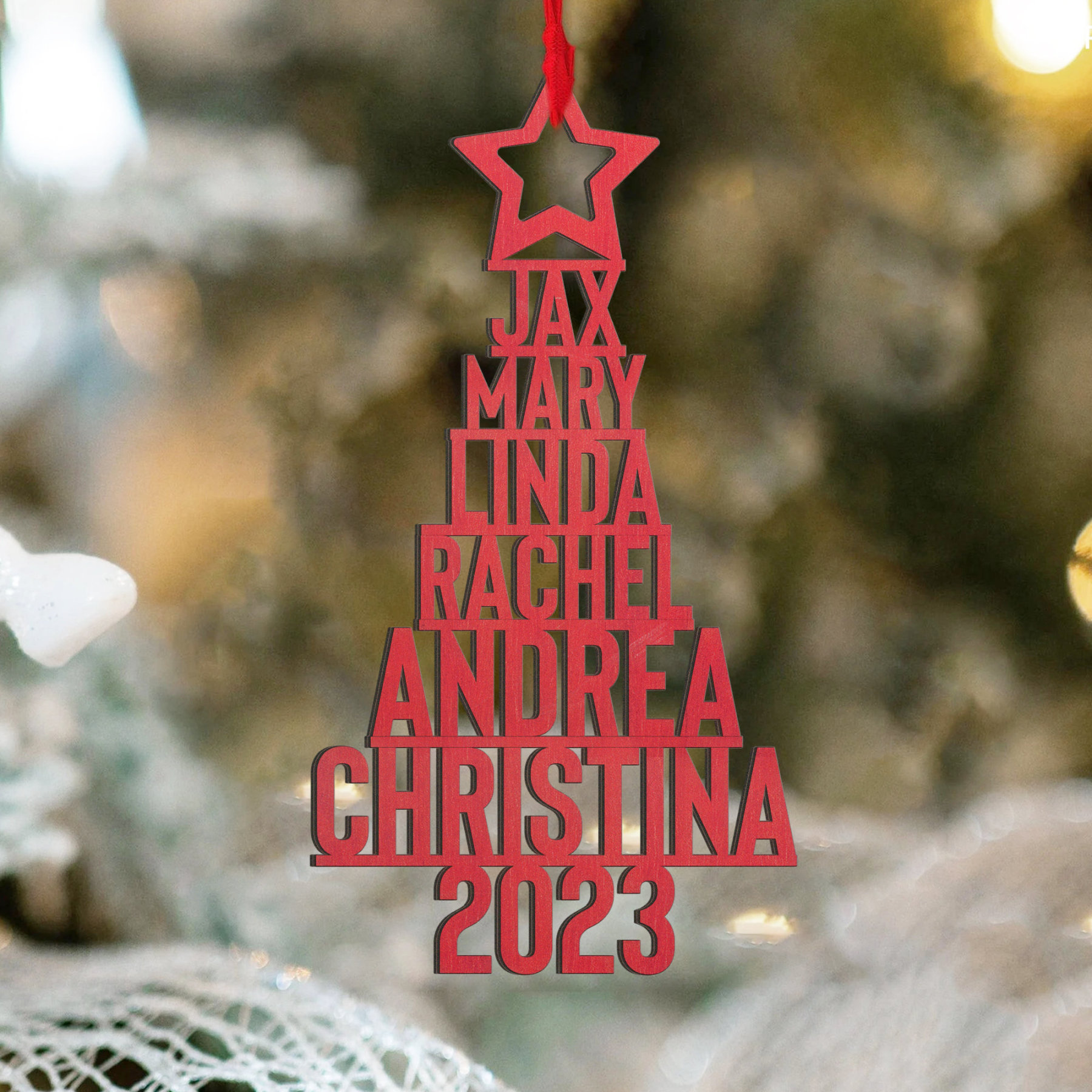 6 Names - Personalised Christmas Tree Ornaments Customised Name Xmas Wooden Decor Gifts for Family Friends-Jessemade AU