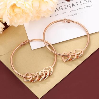 Engraved Personalised Bangle Bracelet with 5 Names with 5 Heart Shape Pendant Gift for Mother-Jessemade AU