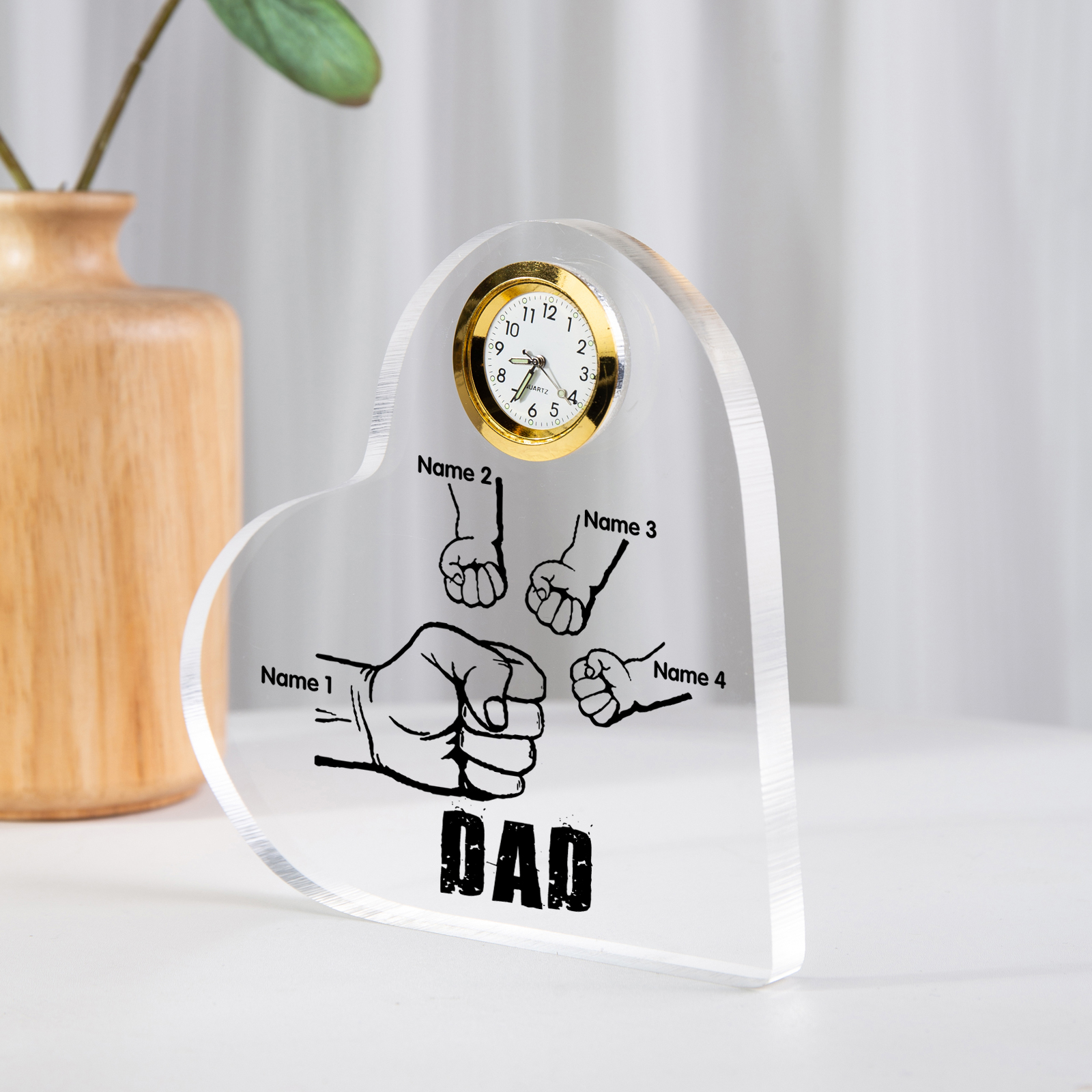 Father's Day Gifts Acrylic Heart Keepsake Personalised Fist Bump Heart Sign with 4 Names-Jessemade AU