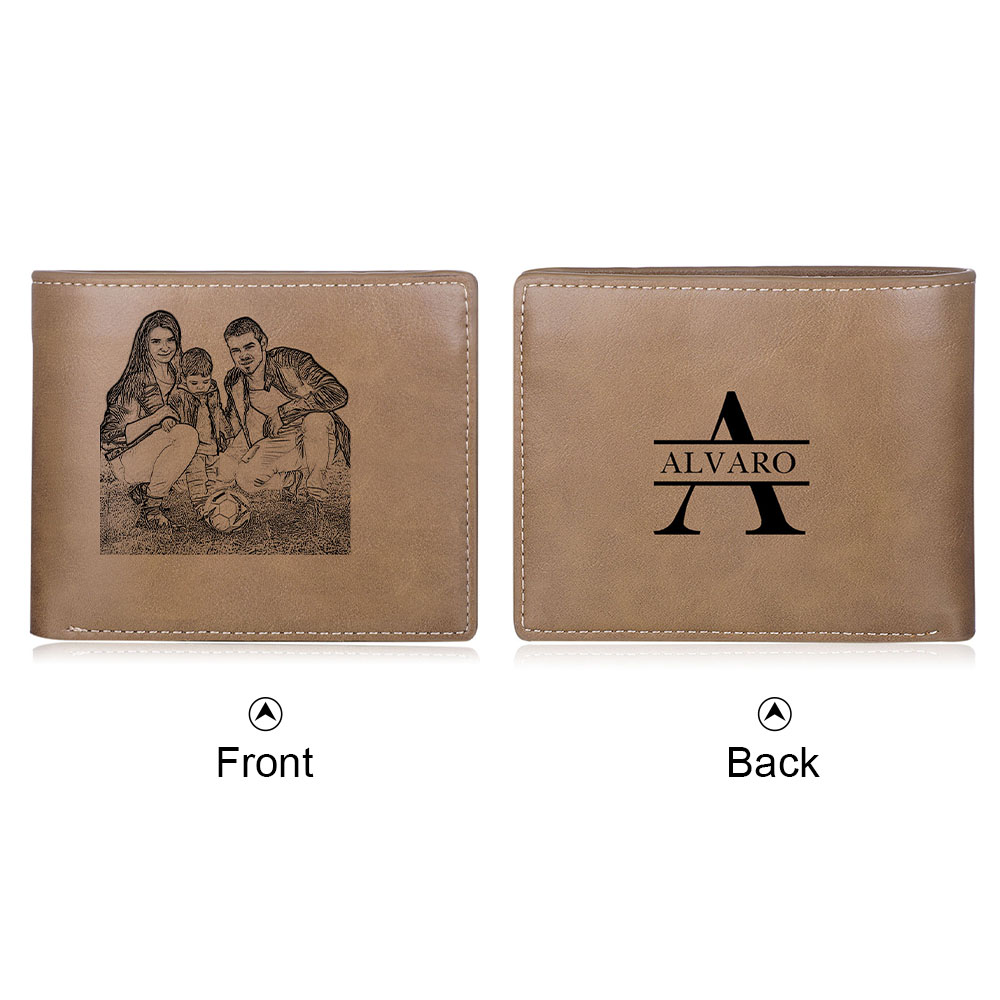 Personalised Leather Wallet Engraved Photo Short Purse Custom Folding Wallet Gifts For Him-Jessemade AU