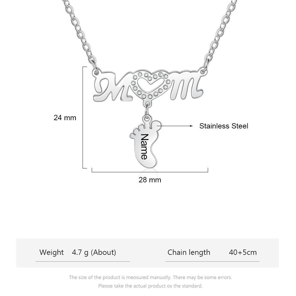 Mother Necklace with 1 Baby Foot Pendant Engraved 1 Name Rose Gift Set