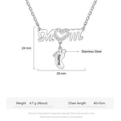 Mother Necklace with 1 Baby Foot Pendant Engraved 1 Name Rose Gift Set