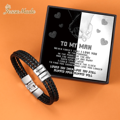 Personalised Braided Leather Bracelet Engraved 2 Names Men's Bracelet Gifts For Him-Jessemade AU