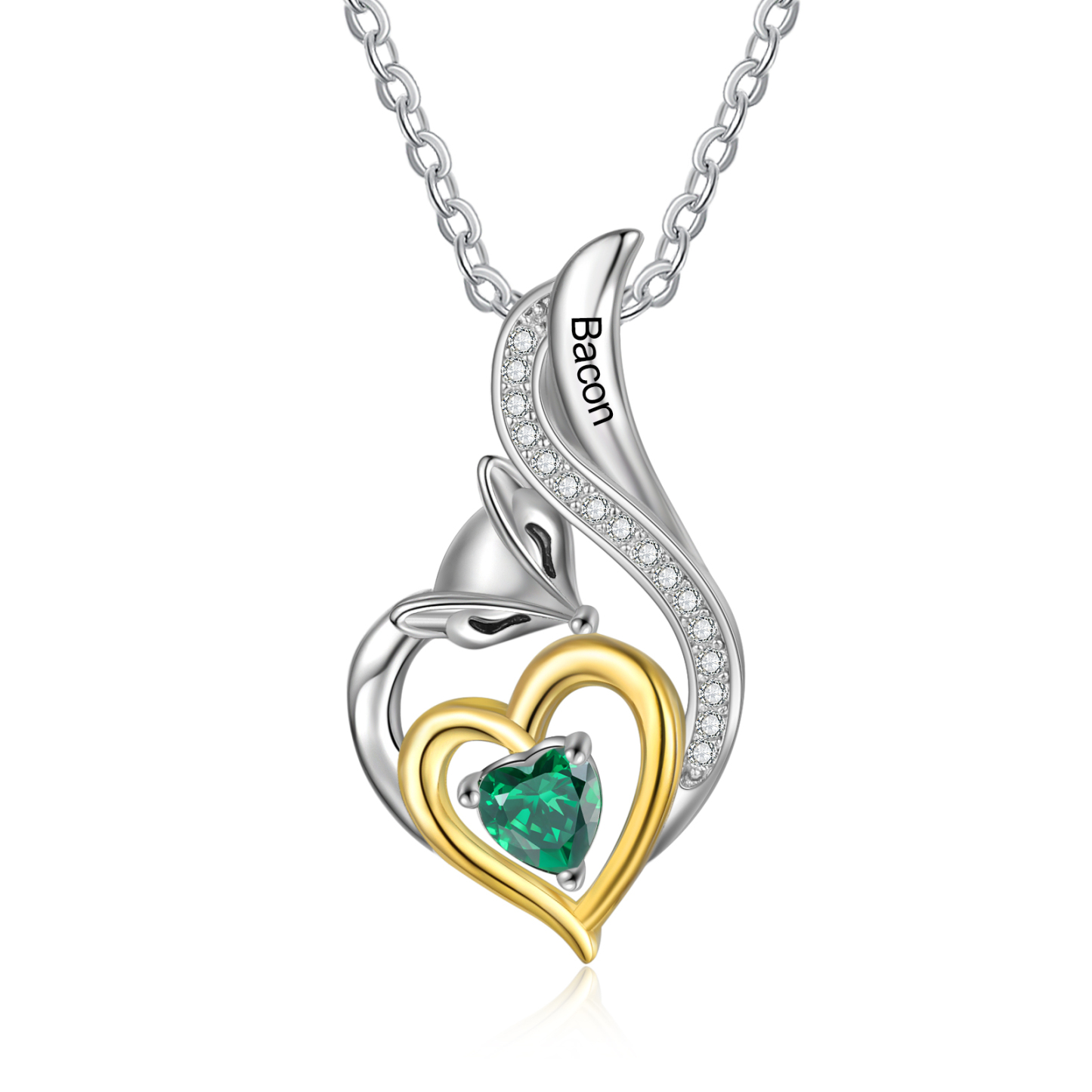 Personalised Heart Fox Necklace with Birthstone Engraved Name Gifts for Her-Jessemade AU
