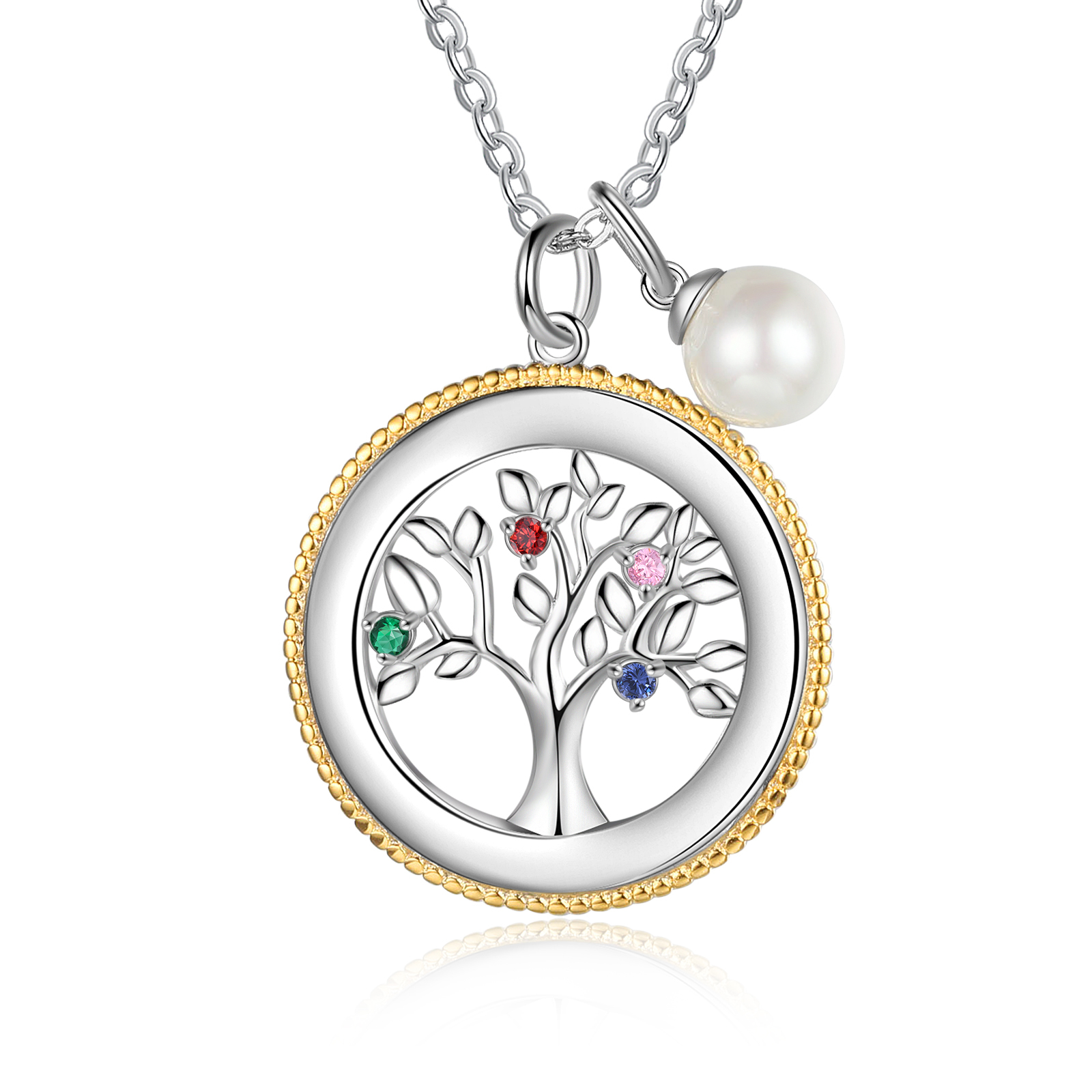 Personalised Family Tree Necklace With 4 Birthstones Engraved Names Necklace Gift For Women-Jessemade AU