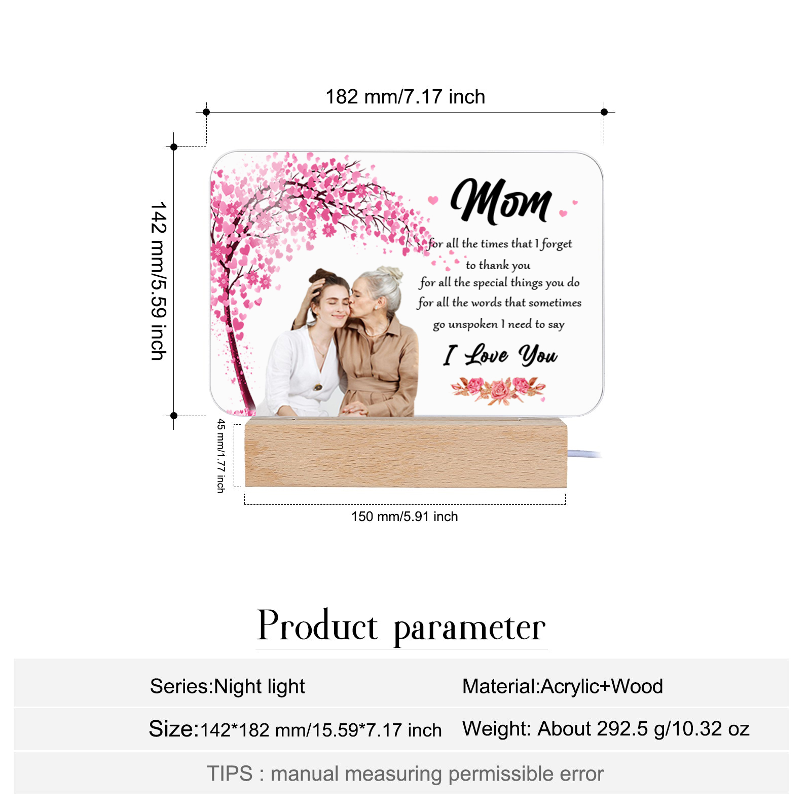 Personalised Photo Night Light Custom Text LED Lamp Gifts for Mother/Grandma - For All The Times That I Forget To Thank You-Jessemade AU
