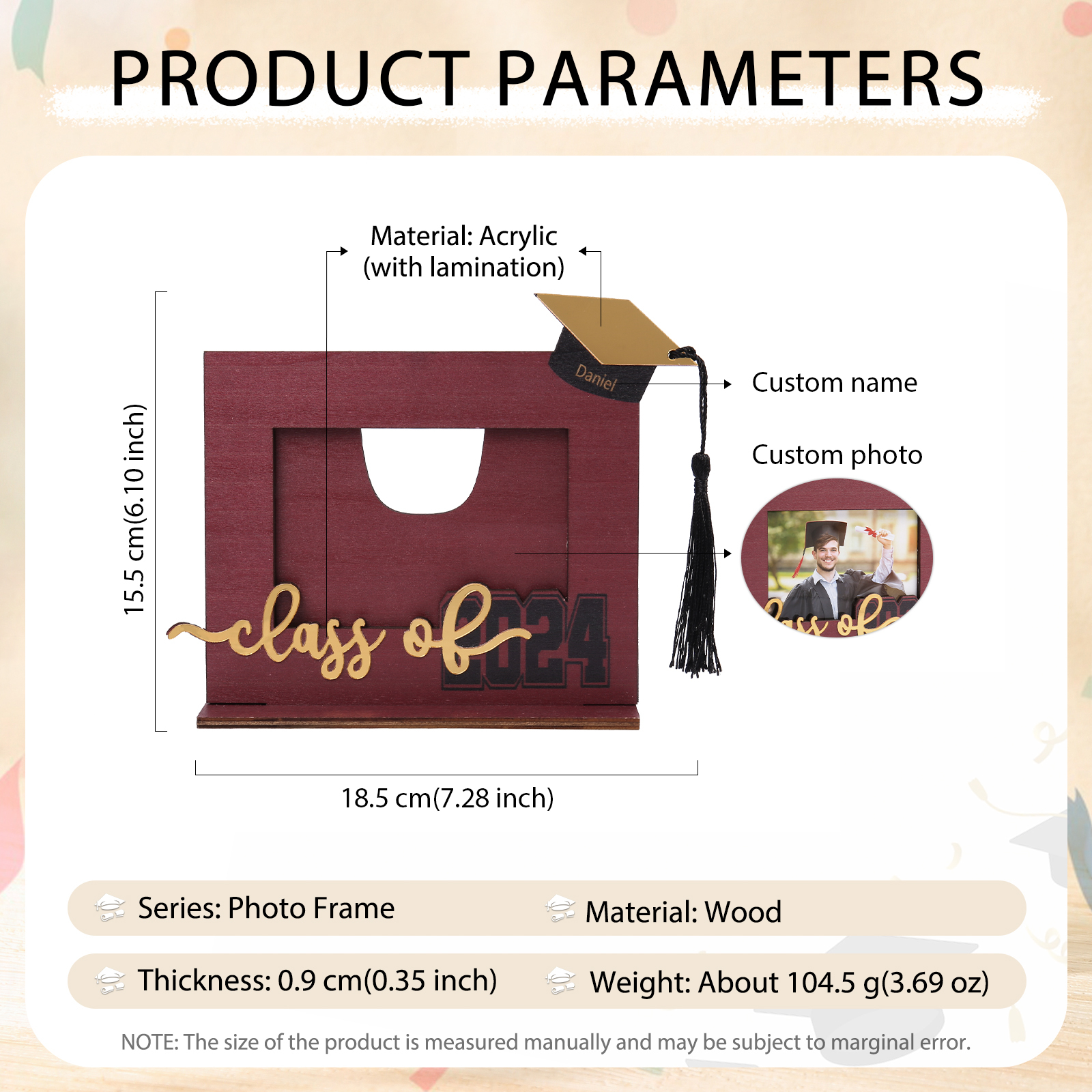 Class of 2024 Personalised Graduation Photo Frame Custom Name & Photo Wooden Frame Creative Gifts-Jessemade AU