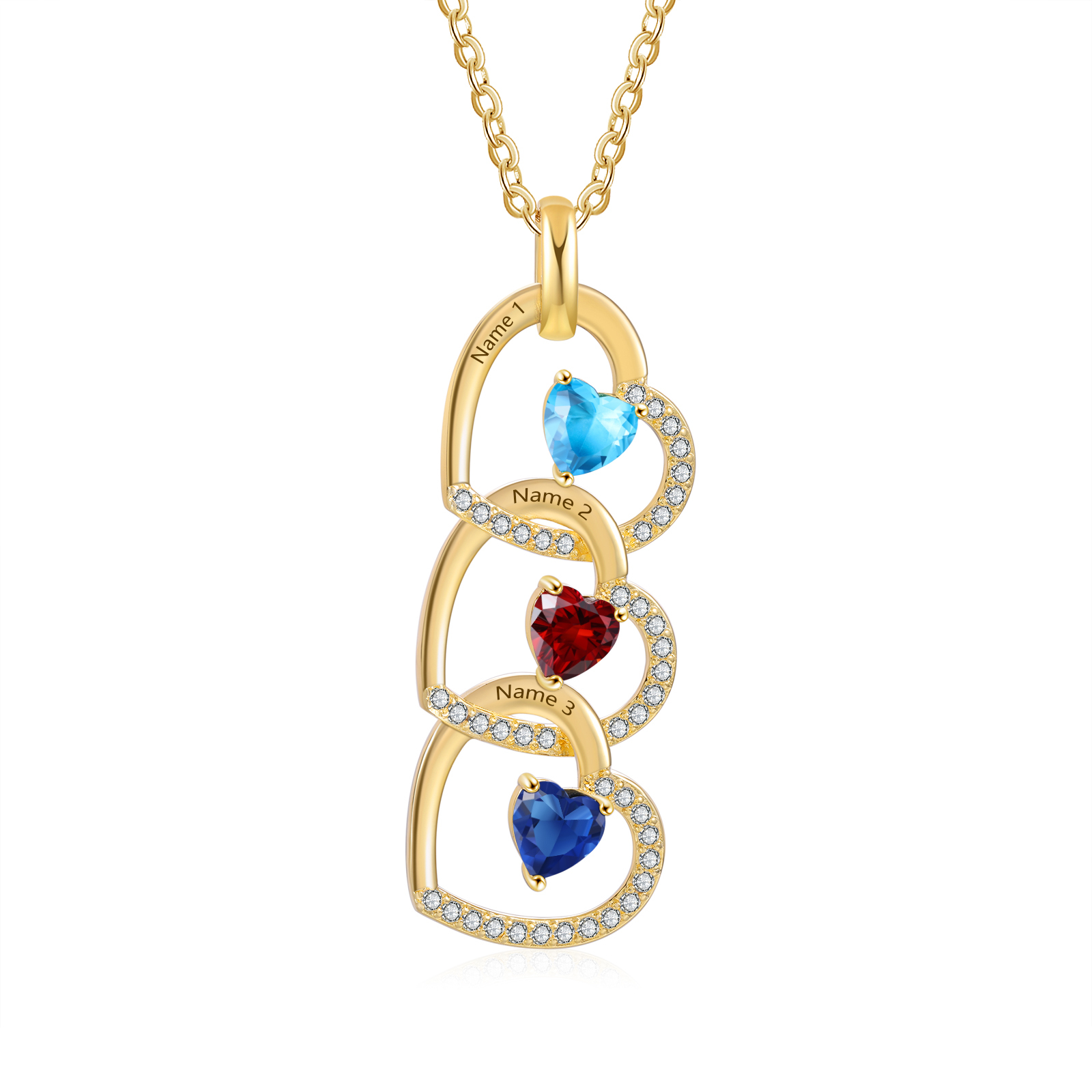 Personalised Heart Pendant Necklace Custom 3 Birthstones & 3 Names Necklace Gifts for Her-Jessemade AU