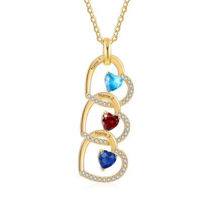 Personalised Heart Pendant Necklace Custom 3 Birthstones & 3 Names Necklace Gifts for Her-Jessemade AU