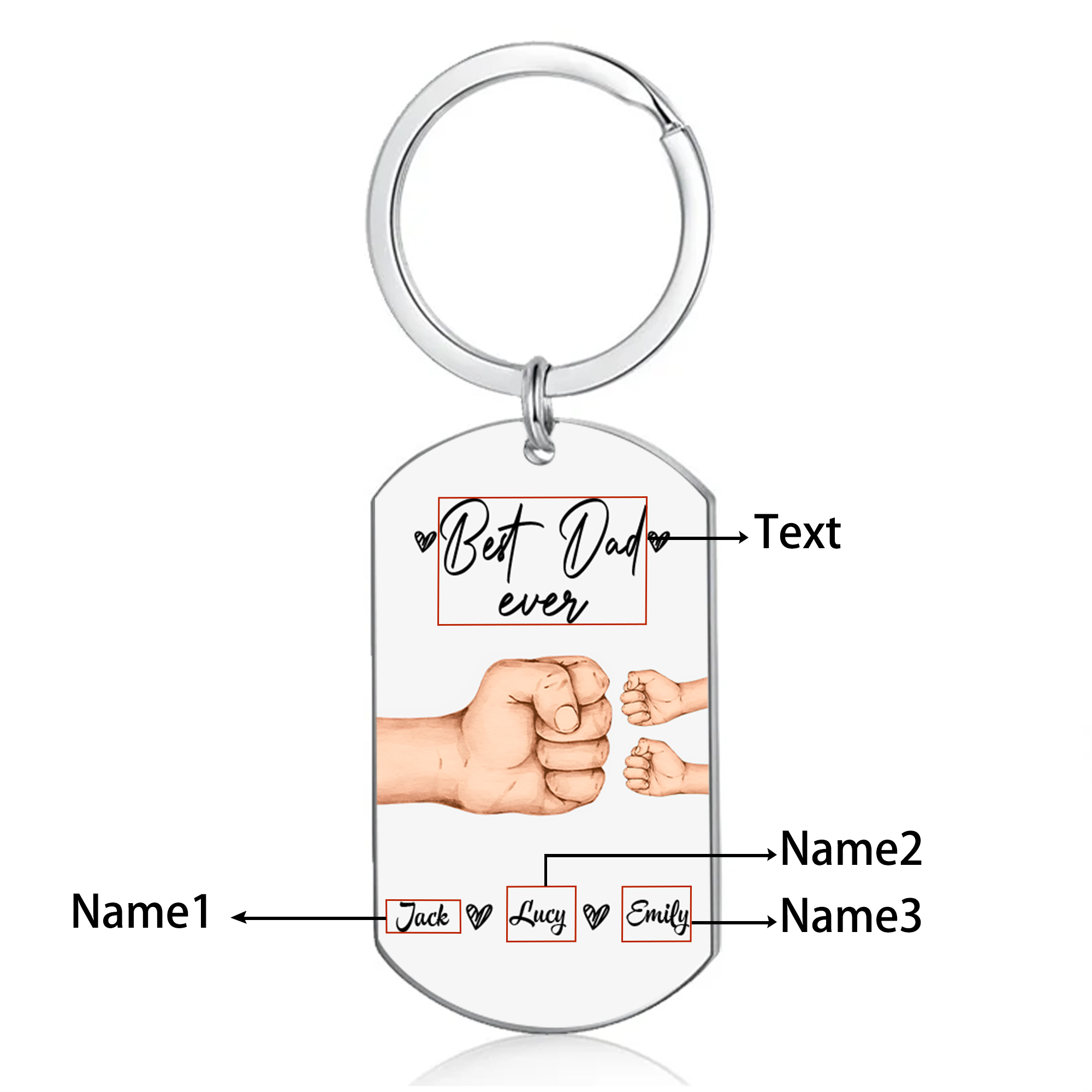 Custom 3 Names & 1 Text Keychain Personalised Fist Bump Keychain Father's Day Gifts for Grandpa/Dad-Jessemade AU