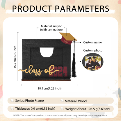 Class of 2024 Personalised Graduation Photo Frame Custom Name & Photo Wooden Frame Creative Gifts-Jessemade AU