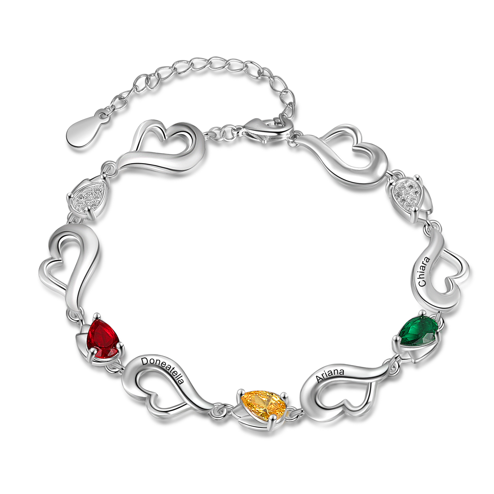 Personalised Heart Bracelet With 3 Birthstones Engraved Name Bracelet Gifts For Her-Jessemade AU