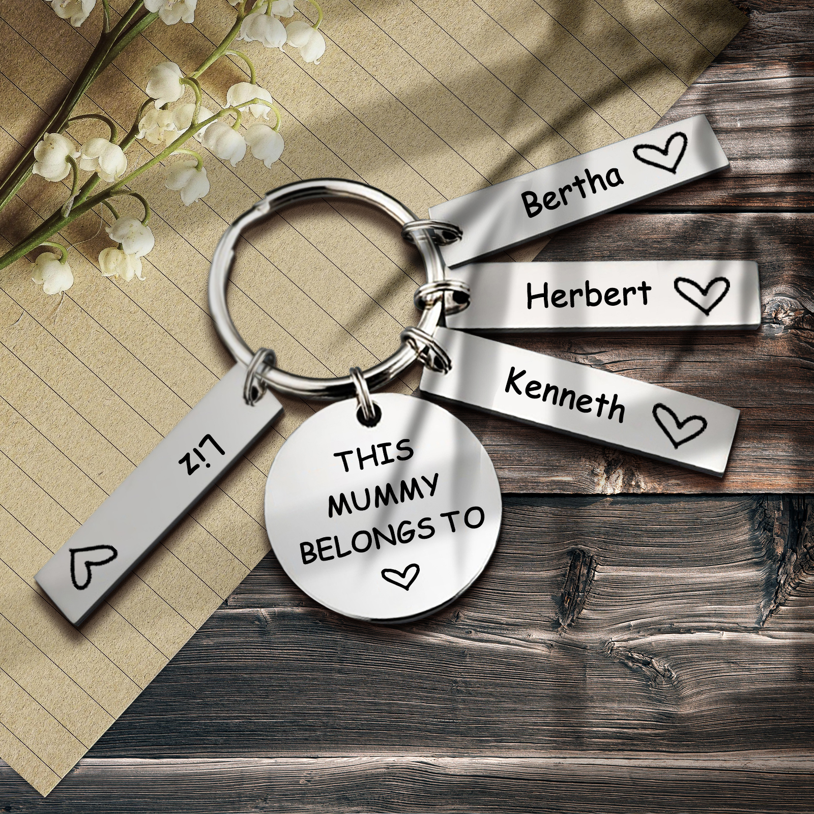 4 Names - Personalised Name Keychain Stainless Steel Keychain Special Gift for Mommy/Mummy-Jessemade AU