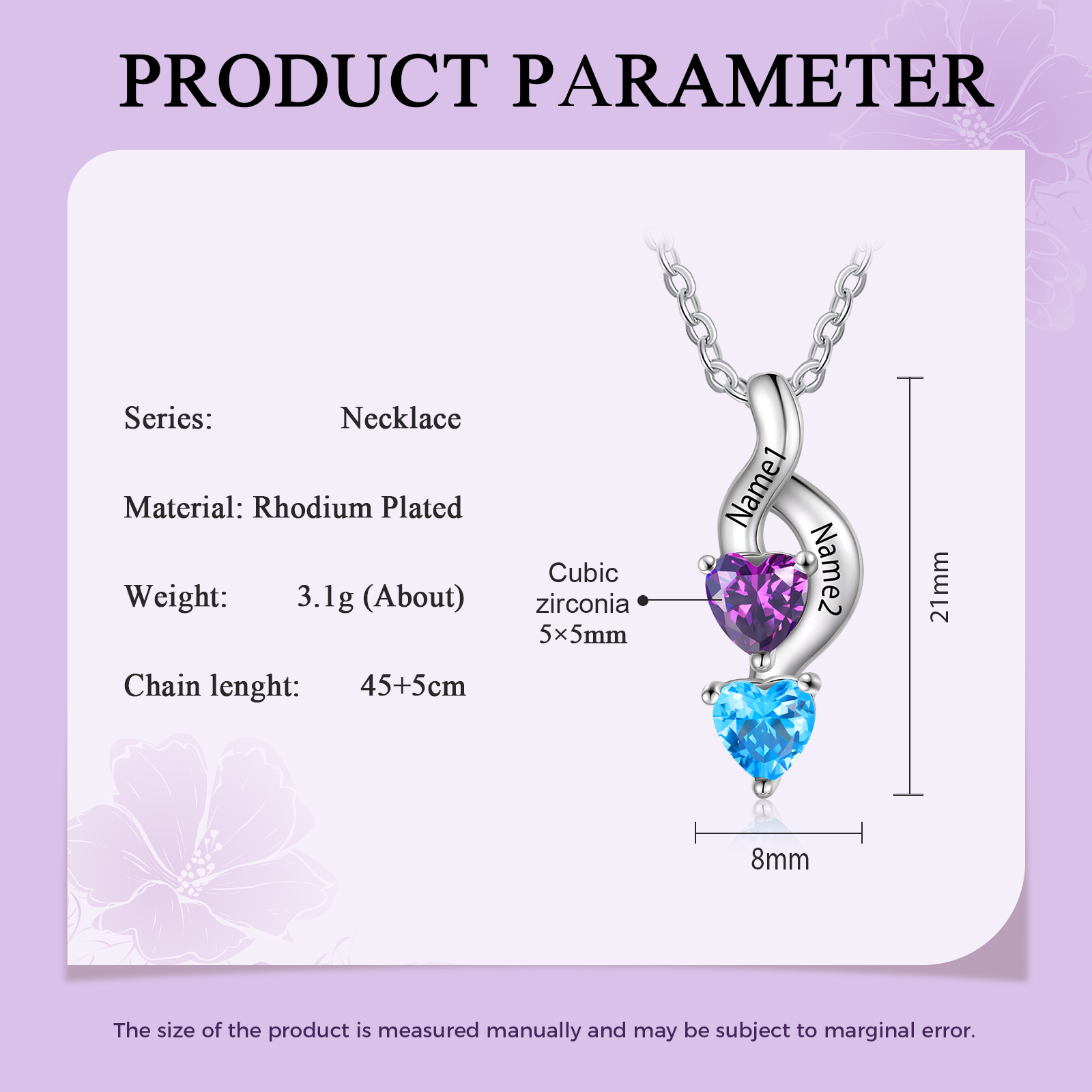 2 Names - Personalised Pendant Necklace Customised Names & Birthstones Necklace Birthday Gift for Women Girls-Jessemade AU