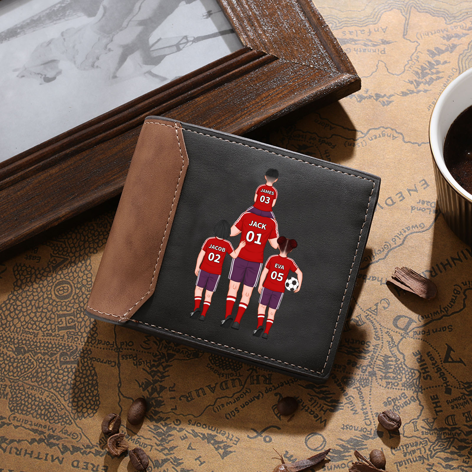 Personalised Men Leather Wallet Engraved 2-9 Names Jersey Number Wallet Football Family Folding Wallet Gift For Dad-Jessemade AU
