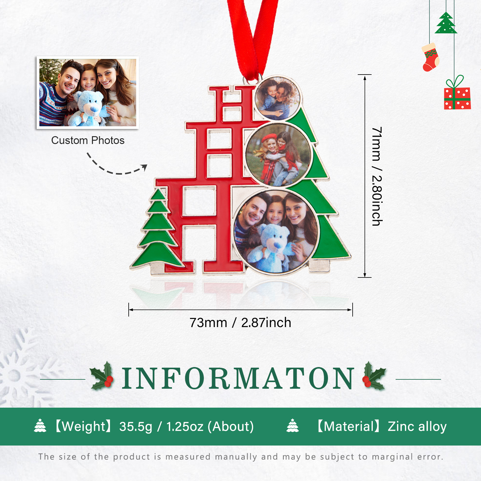 Personalised Photo Christmas Ornament Custom photos Gifts for Family-Jessemade AU