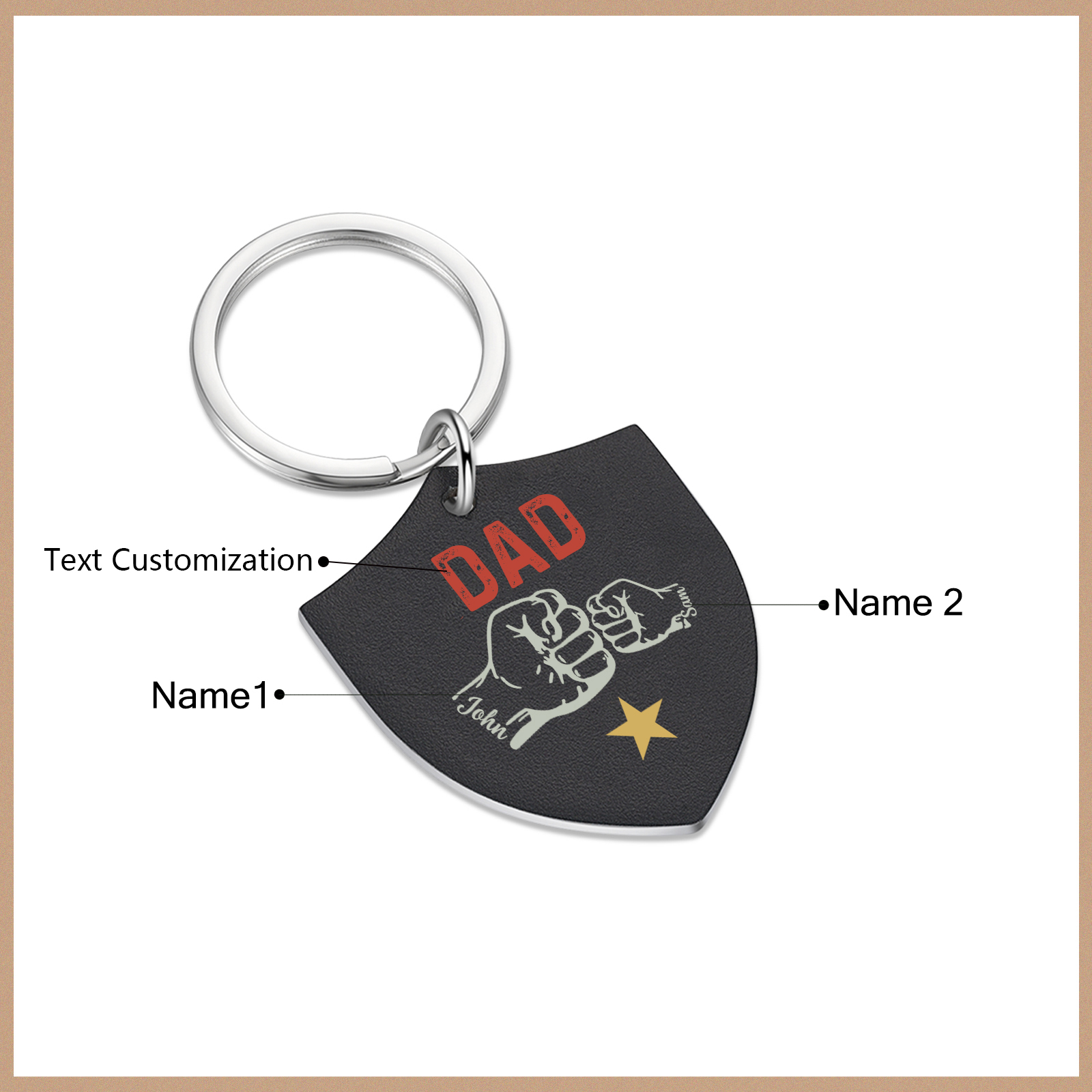 Personalised 2 Names & 1 Text Fist Bump Keychain Engraved Kids Names Keychain Gifts for Dad/Grandpa-Jessemade AU
