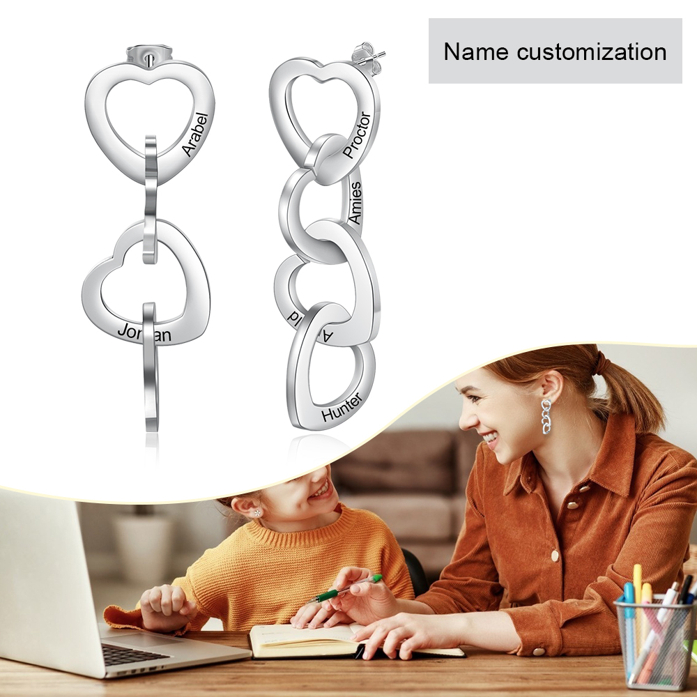 Personalised 4 Hearts Pendant Name Earrings for Her-Jessemade AU