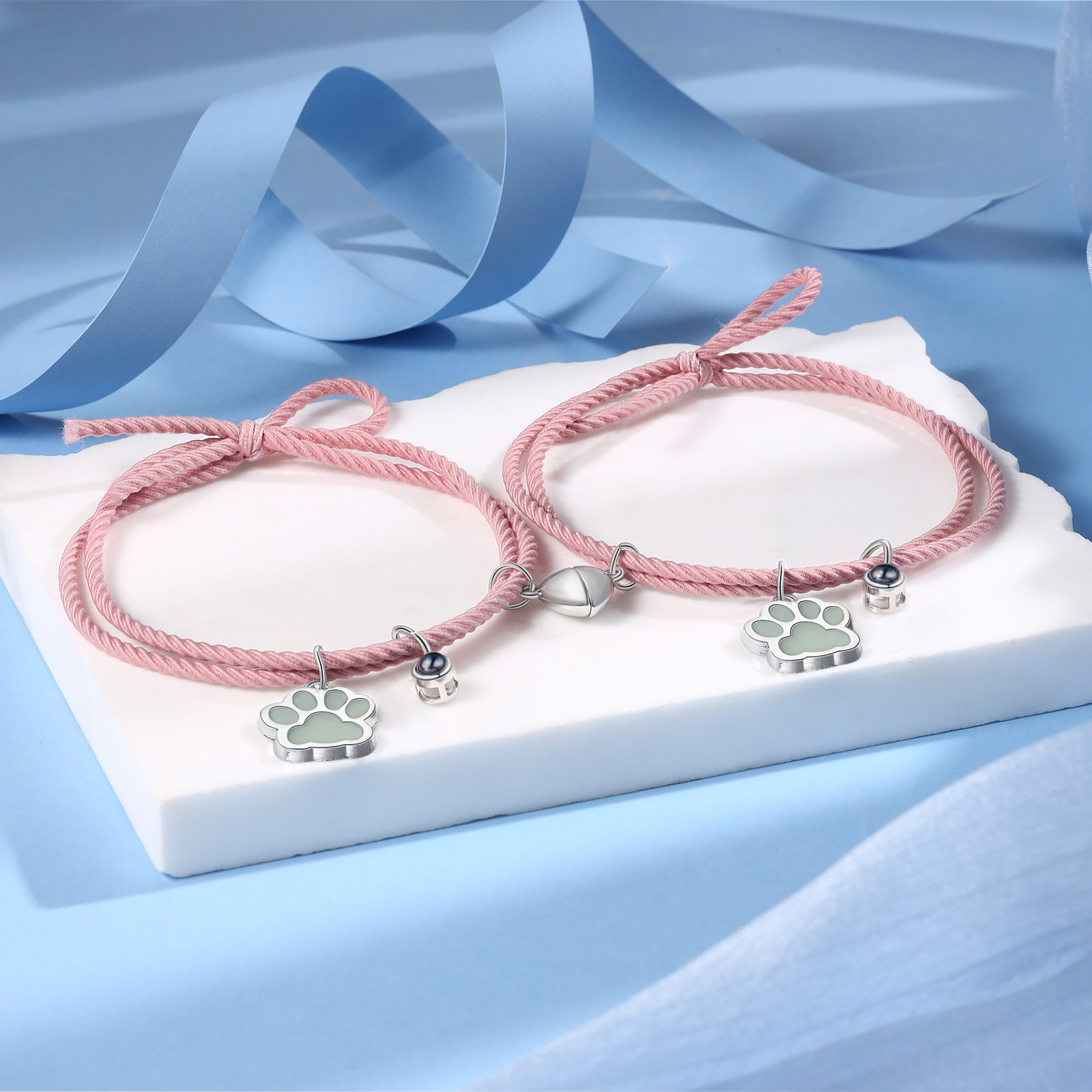 Personalised Photo Projection Bracelet Set Dog Paw Fluorescent Magnetic Bracelet Matching Gifts For Couples/Friends-Jessemade AU