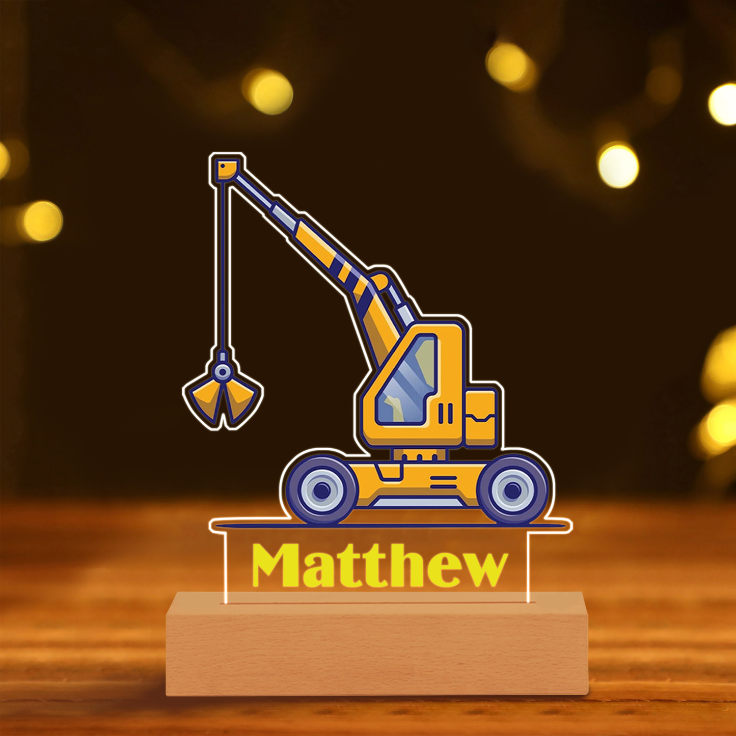 Crane Truck Personalised LED Night Light Custom Name Night Lamp Nursery Night Light Gifts For Baby Boys-Jessemade AU