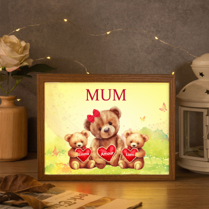 Personalised Frame Night Light Custom 1 Text  & 2 Names Teddy Bears Family Ornament Gifts for Mother/Grandma-Jessemade AU