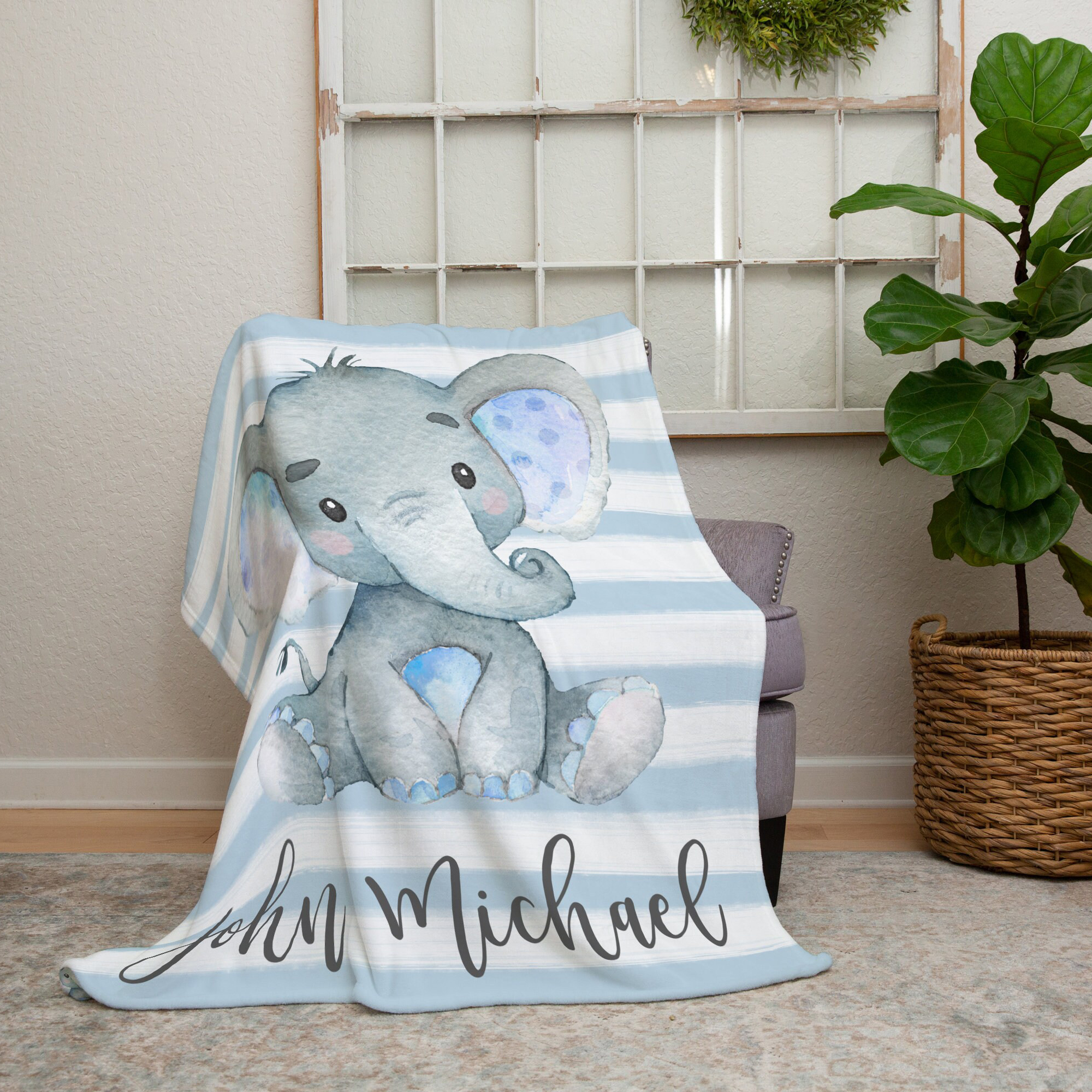 Personalised Blue Elephant Blanket Custom Name Gifts For Baby Boy-Jessemade AU