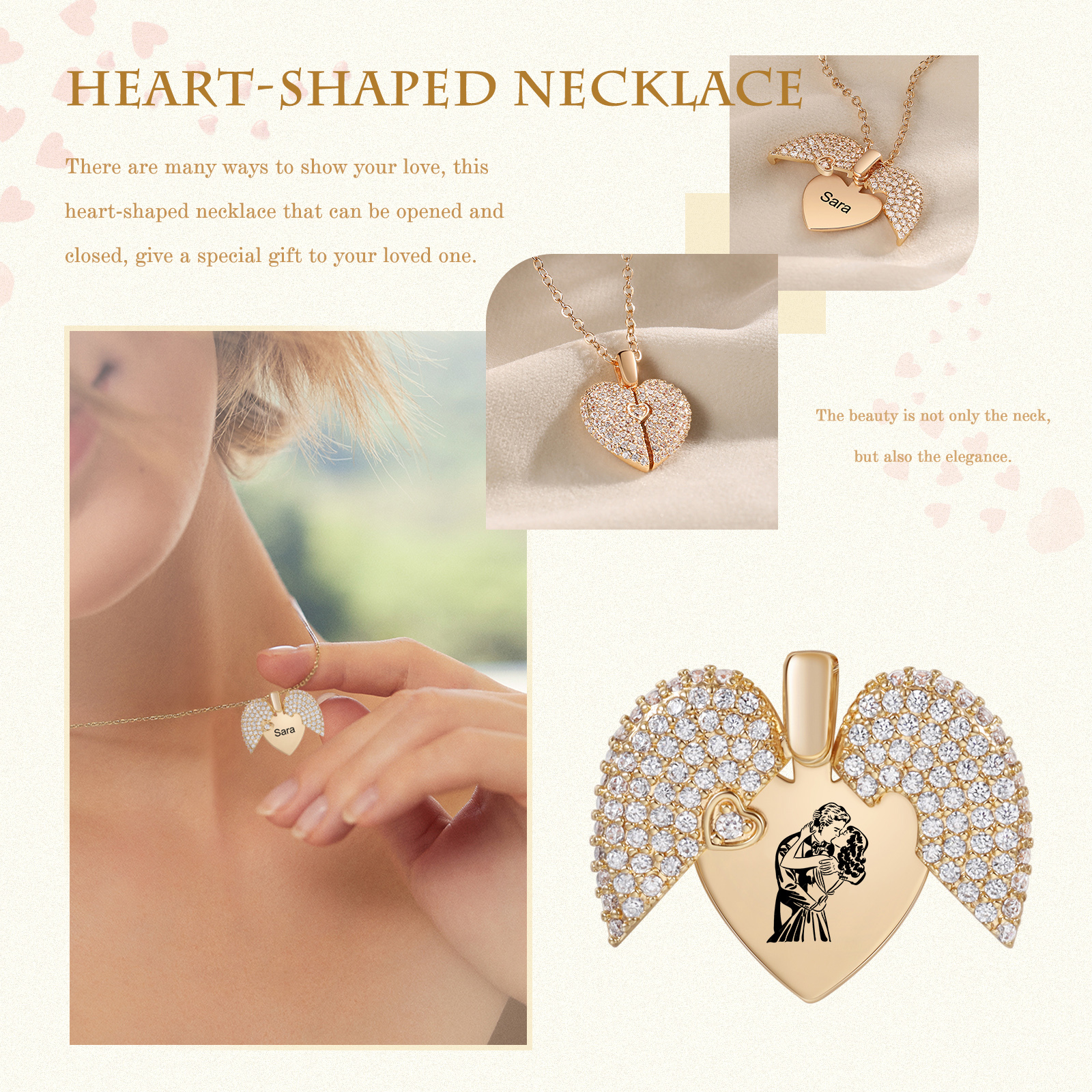 Personalised Locket Heart Necklace Custom Photo Necklace Creative Gifts For Her-Jessemade AU