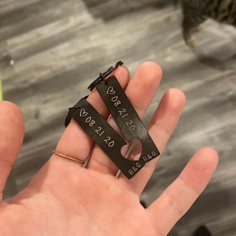 To My Man/My Love Heart Keychain Set Personalised Date Initial Keyring Matching Couple Gifts-Jessemade AU