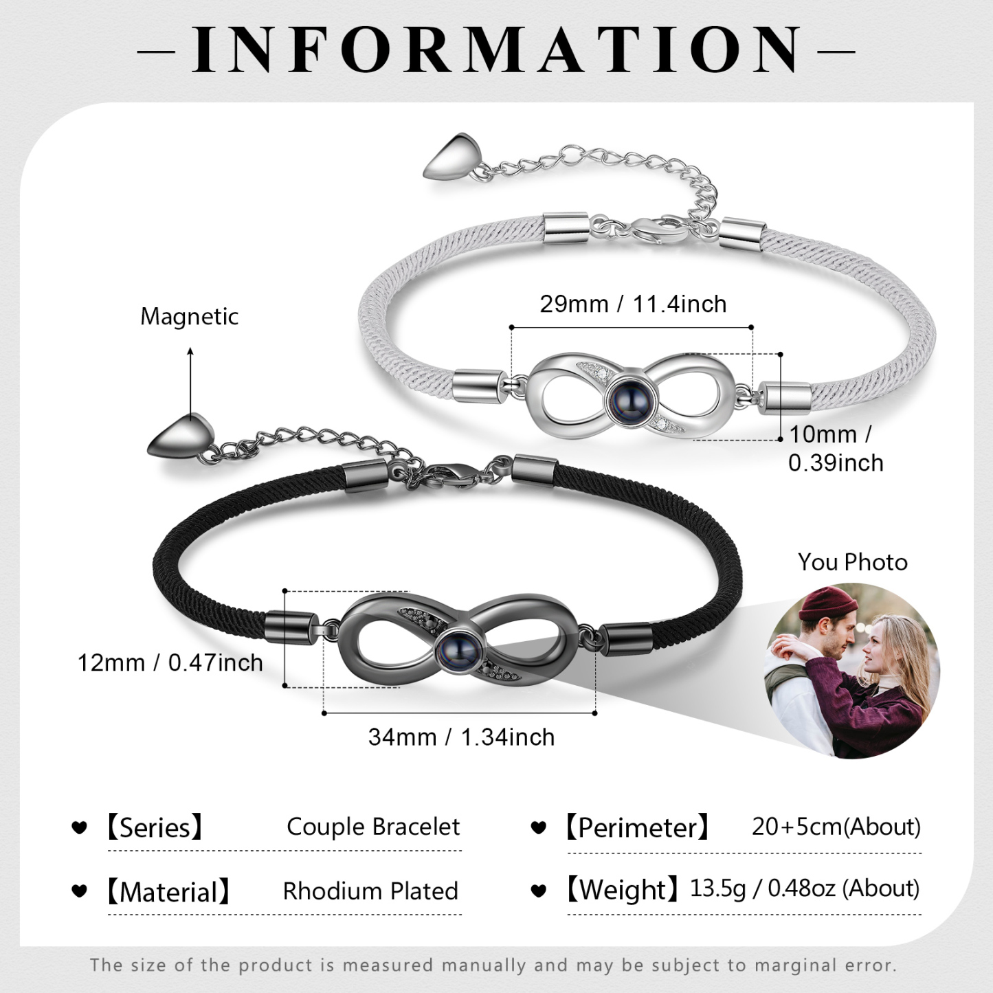 Personalised Magnetic Projection Bracelet Custom Photo Infinity Couple Bracelet Creative Gift for Her-Jessemade AU