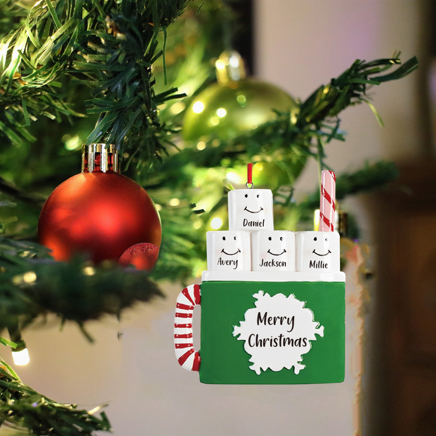 4 Names - Personalised Xmas Ornament Custom Name & Text Christmas Tree Wooden Decor Gift for Family Friends-Jessemade AU