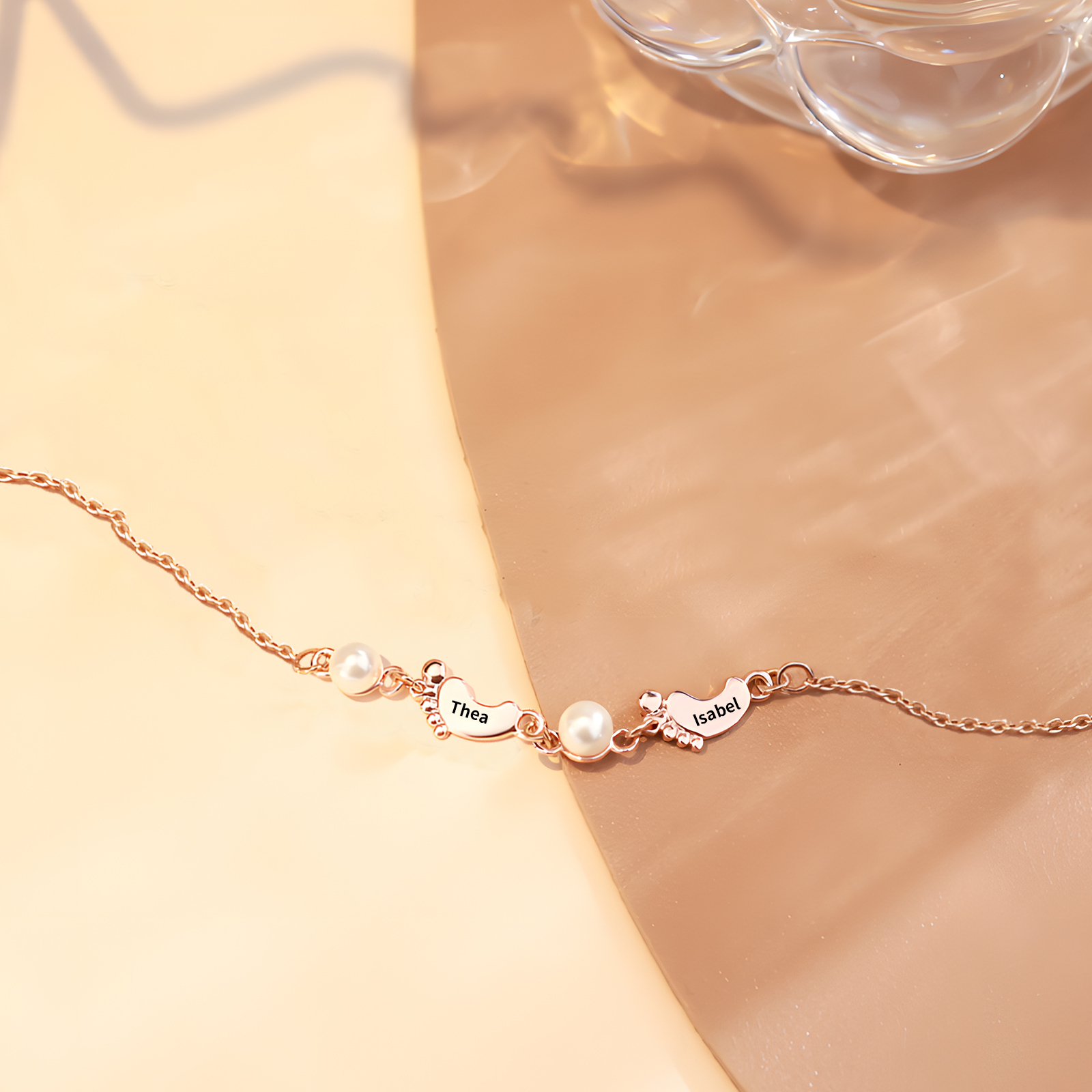 Personalised 2 Names Baby Feet Necklace Custom Pearl Necklace Mother's Day Gift for Her-Jessemade AU