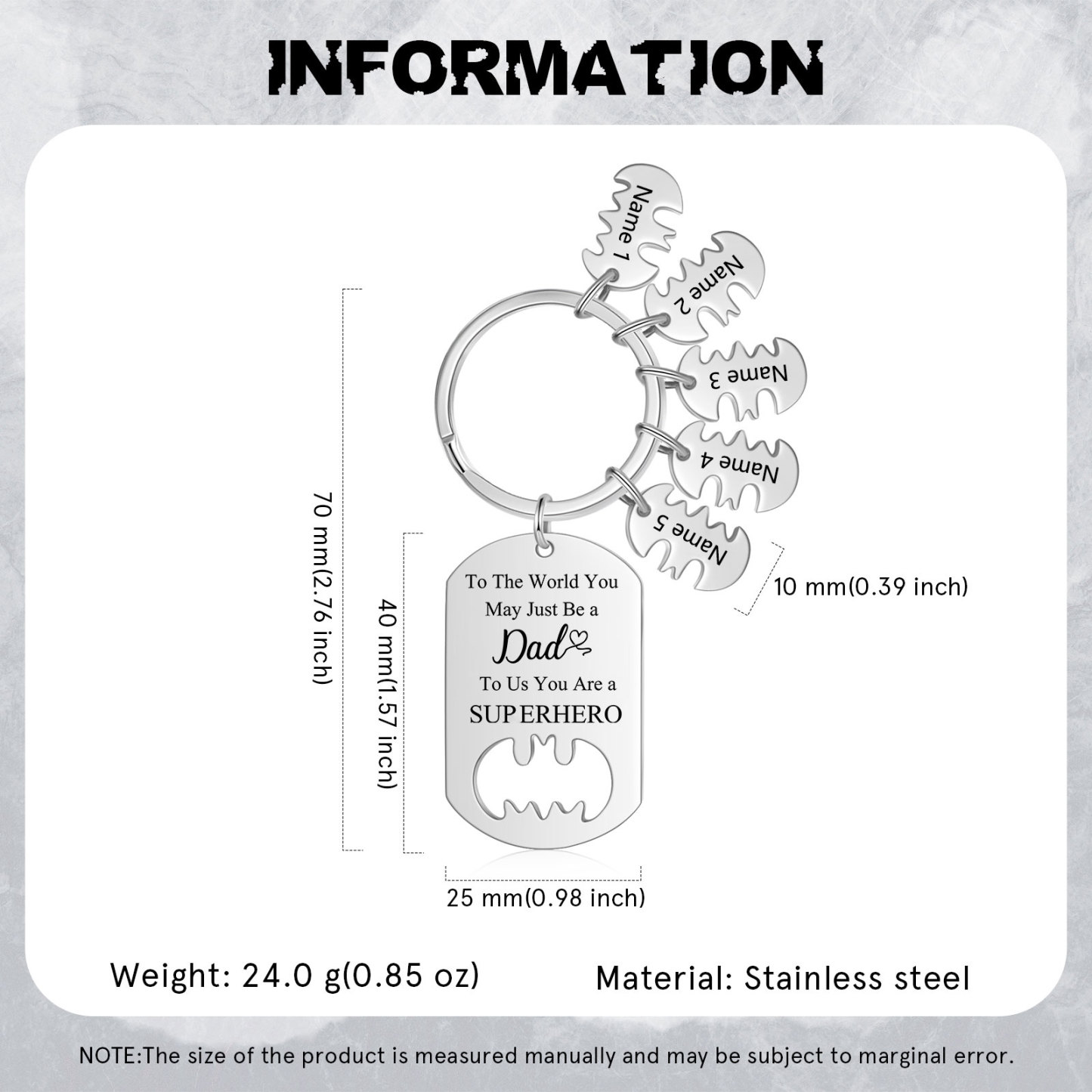 You Are A Superhero Keychain Personalised 5 Names Bat Keychain Engraved Gift for Dad/Grandpa/Grandad/Mom/Mum-Jessemade AU