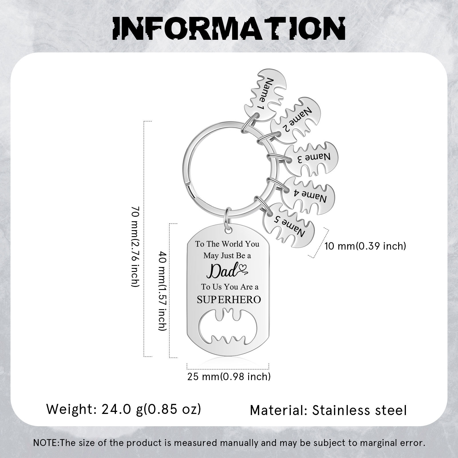 You Are A Superhero Keychain Personalised 5 Names Bat Keychain Engraved Gift for Dad/Grandpa/Grandad/Mom/Mum-Jessemade AU