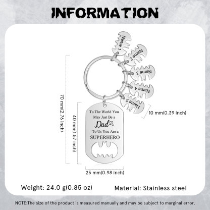 You Are A Superhero Keychain Personalised 5 Names Bat Keychain Engraved Gift for Dad/Grandpa/Grandad/Mom/Mum-Jessemade AU