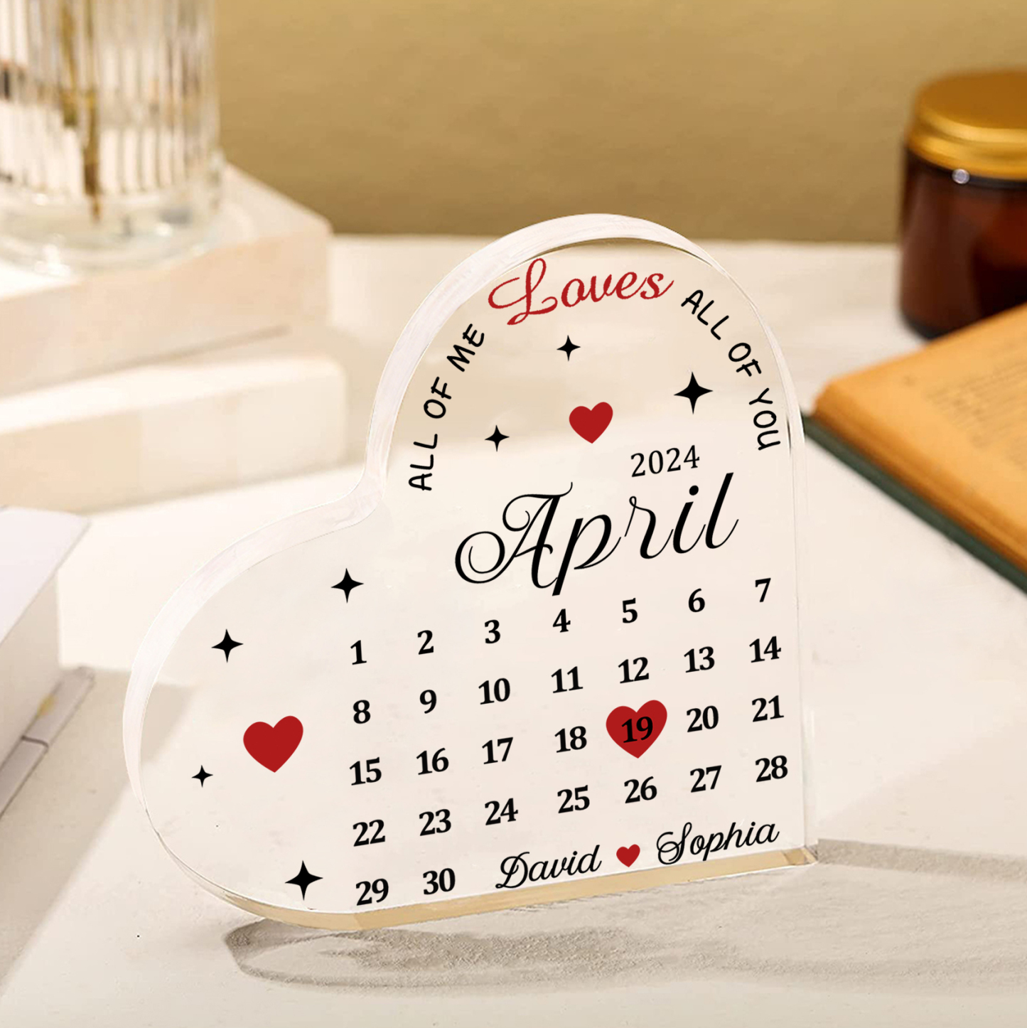Couple Acrylic Heart Keepsake Custom 2 Names & Date Calendar Ornament Valentine's Day Gift -  All Of Me Loves All Of You-Jessemade AU