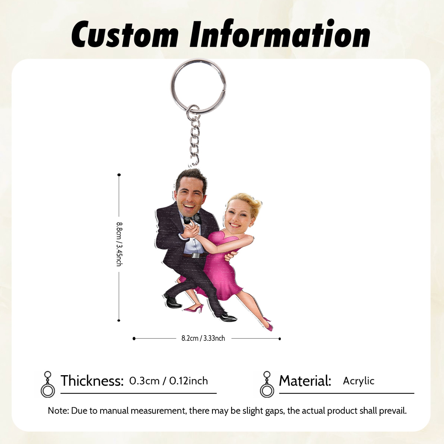 Custom 2 Photos Acrylic Keychain Dancing Couple Hanging Ornament Creative Personalised Gift for Him/Her-Jessemade AU