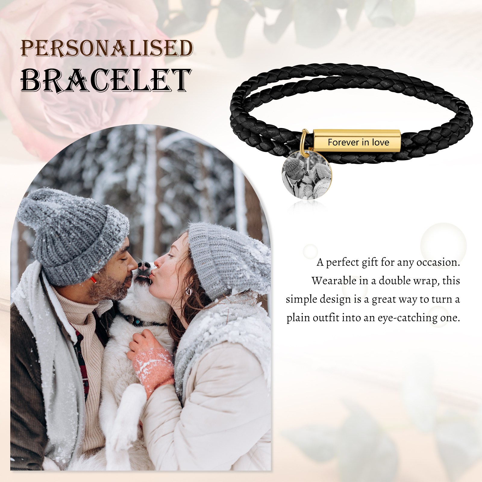 Personalised Leather Bracelet Custom Photo & Text Bracelet Couple Gift for Him/Her-Jessemade AU
