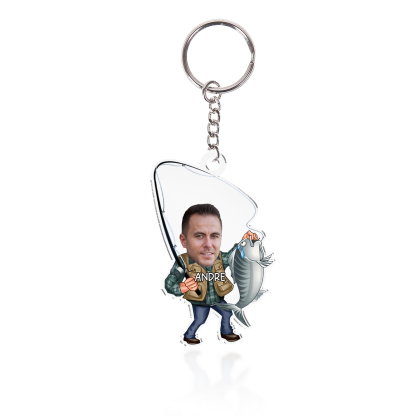 Custom Photo & Name Acrylic Keychain Fishing Hanging Ornament Creative Personalised Gift for Him-Jessemade AU