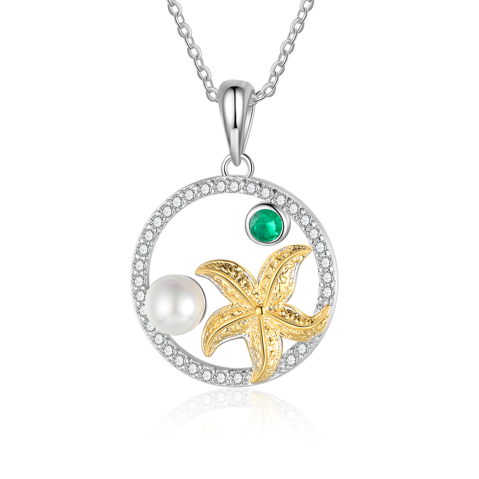 Personalised Starfish Necklace Customised Birthstone Necklace Circle Pendant Necklace Gift for Her-Jessemade AU