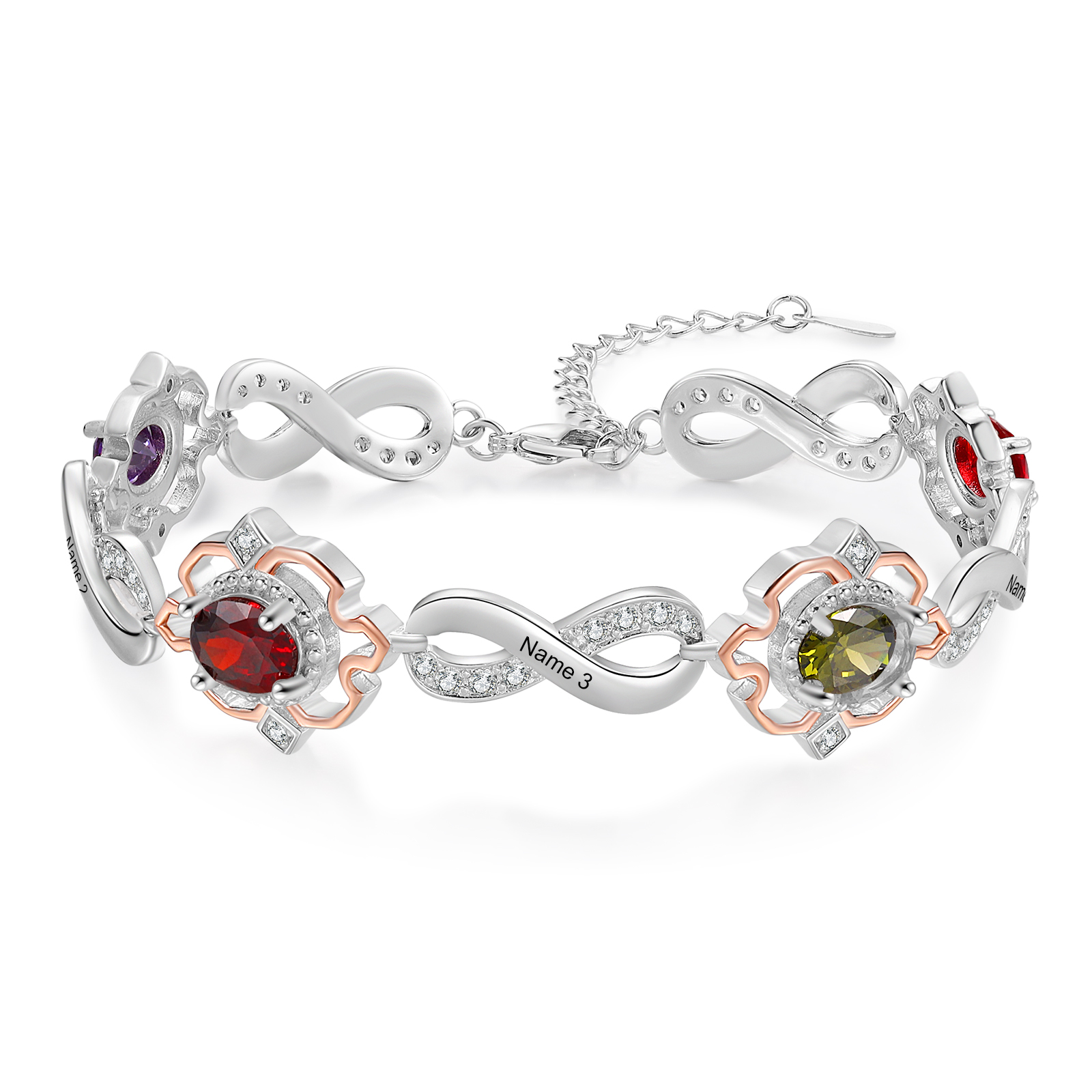 Infinity Bracelet Personalised 4 Birthstones Engraved 5 Names Women's Bracelets Birthday Gift for Her-Jessemade AU