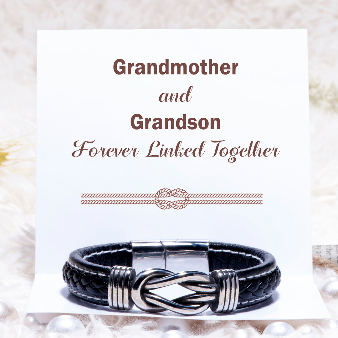 To My Grandson Braided Leather Knot Bracelet "Grandmother and Grandson Forever Linked Together"-Jessemade AU