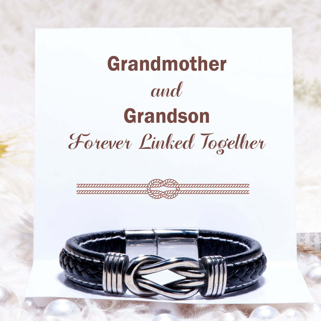 To My Grandson Braided Leather Knot Bracelet "Grandmother and Grandson Forever Linked Together"-Jessemade AU
